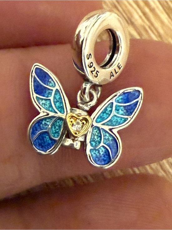 Pandora Jewelry - Pandora Blue Enamel Butterfly Charm with Gold Heart